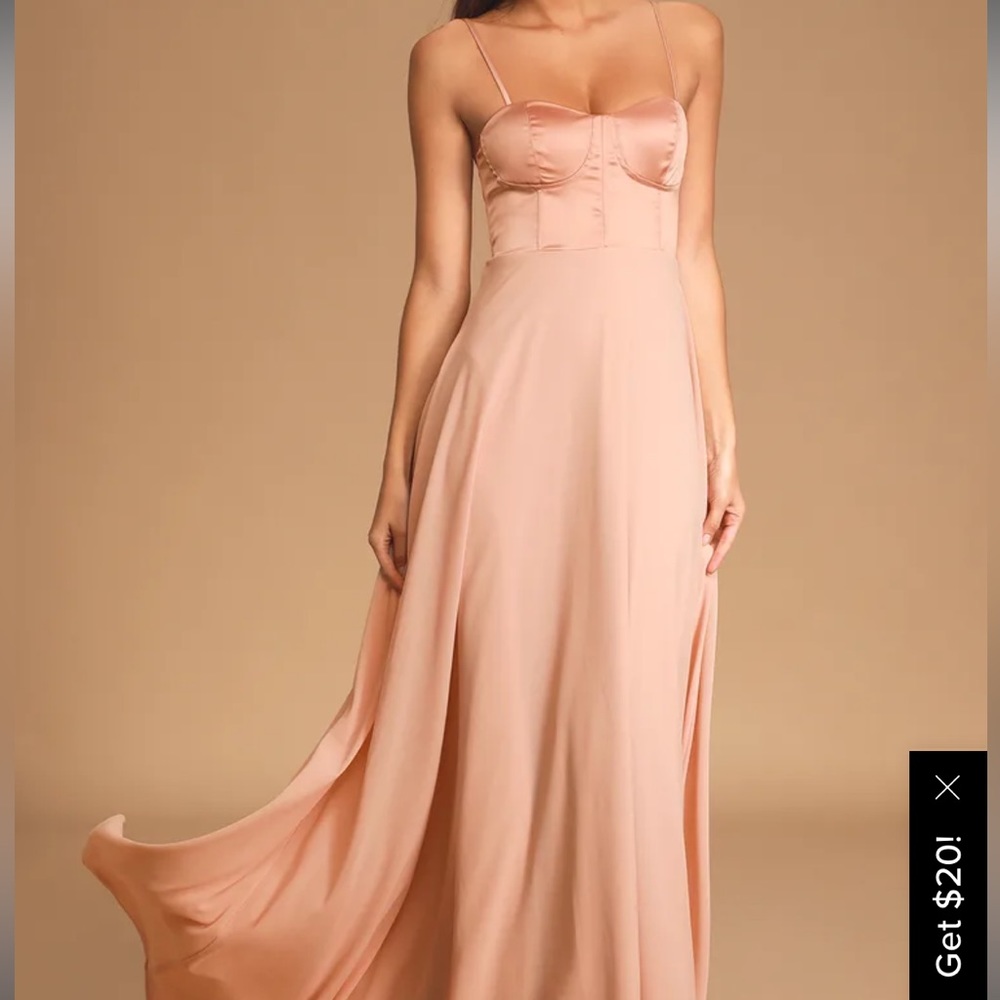 New! Lulu’s Blush Satin Bustier Maxi Dress L